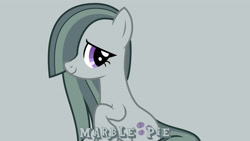 Size: 1920x1080 | Tagged: safe, artist:cheezedoodle96, derpibooru import, edit, editor:jaredking779, marble pie, earth pony, pony, cute, female, gray background, hair over one eye, marblebetes, mare, simple background, solo