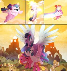 Size: 1280x1354 | Tagged: safe, artist:hate-love12, derpibooru import, luster dawn, princess flurry heart, twilight sparkle, twilight sparkle (alicorn), alicorn, pony, base used, flying, magic, older