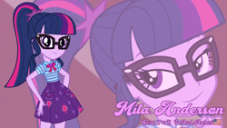 Size: 3410x1920 | Tagged: safe, artist:edy_january, artist:twilirity, derpibooru import, edit, edited screencap, screencap, sci-twi, twilight sparkle, human, equestria girls, alternate name, clothes, female, geode of telekinesis, hand on hip, looking at you, magical geodes, skirt, smiling, smiling at you, smirk, solo, vector used