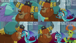 Size: 2000x1125 | Tagged: safe, derpibooru import, edit, edited screencap, editor:quoterific, screencap, prince rutherford, princess ember, seaspray, thorax, changedling, changeling, school daze, king thorax