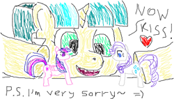 Size: 488x277 | Tagged: safe, artist:makise_homura, derpibooru exclusive, derpibooru import, rarity, twilight sparkle, oc, oc:ducky ink, alicorn, pony, unicorn, 1000 hours in ms paint, meme, now kiss, shipping