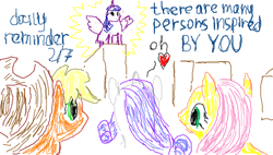 Size: 488x277 | Tagged: safe, artist:makise_homura, derpibooru exclusive, derpibooru import, applejack, fluttershy, rarity, twilight sparkle, alicorn, earth pony, pegasus, pony, unicorn, fanfic:the enchanted library, 1000 hours in ms paint, cowboy hat, daily reminder, hat, library, motivational, spread wings, wings