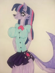 Size: 1536x2048 | Tagged: safe, artist:carlos324, derpibooru import, twilight sparkle, anthro, demon, hellhound, breasts, clothes, equestria girls outfit, hazbin hotel, headlight sparkle, hellborn, helluva boss, marker drawing, traditional art