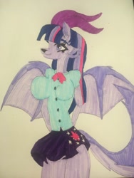 Size: 1536x2048 | Tagged: safe, artist:carlos324, derpibooru import, twilight sparkle, alicorn, anthro, demon, hellhound, breasts, clothes, demon horns, demon wings, equestria girls outfit, hazbin hotel, headlight sparkle, hellborn, helluva boss, horns, marker drawing, traditional art, wings