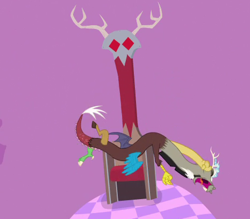 Size: 465x408 | Tagged: safe, derpibooru import, screencap, discord, draconequus, the return of harmony, chair, male, open mouth, solo, throne