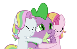 Size: 589x378 | Tagged: safe, edit, editor:undeadponysoldier, coconut cream, spike, toola roola, dragon, earth pony, pony, best friends, cute, daaaaaaaaaaaw, female, filly, foal, group hug, happy, heartwarming, hug, love, male, simple background, spikabetes, spikelove, transparent background, vector, wholesome