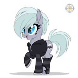 Size: 4000x4000 | Tagged: safe, artist:r4hucksake, derpibooru import, oc, oc only, oc:moonlight breeze, bat pony, hybrid, pony, clothes, ear tufts, fangs, happy, hoodie, simple background, slit eyes, solo, stockings, thigh highs, transparent background