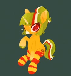 Size: 1440x1532 | Tagged: safe, artist:ombnom, derpibooru import, oc, oc only, oc:burger mare, pony, unicorn, clothes, freckles, green background, ponytail, raised hoof, raised leg, simple background, socks, solo, striped socks, sweat