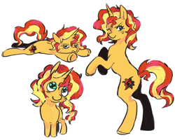 Size: 1280x1024 | Tagged: safe, artist:mapleeheart, derpibooru import, sunset shimmer, pony, unicorn, bipedal, frown, lying down, one eye closed, simple background, smiling, solo, white background, wink