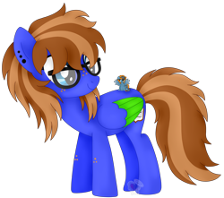 Size: 4604x4076 | Tagged: safe, artist:pure-blue-heart, derpibooru import, oc, oc only, oc:bluebook, oc:skittle, pegasus, pony, colored wings, ear piercing, earring, ears, female, floppy ears, freckles, glasses, jewelry, mare, micro, nonbinary, pegasus oc, piercing, solo, tiny, two toned mane, wings