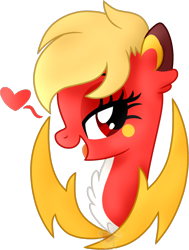 Size: 756x998 | Tagged: safe, artist:pure-blue-heart, derpibooru import, oc, oc only, oc:thunderbird, earth pony, pony, bust, chest fluff, commission, ear fluff, ears, earth pony oc, female, heart, mare, portrait, red eyes, simple background, solo, transparent background, yellow mane