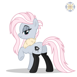 Size: 3000x3000 | Tagged: safe, artist:r4hucksake, derpibooru import, oc, oc:candy kisses, earth pony, hybrid, pony, bedroom eyes, butt, butt freckles, clothes, ermine, featureless crotch, freckles, plot, smiling, solo, stockings, thigh highs