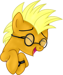Size: 945x1123 | Tagged: safe, artist:pure-blue-heart, derpibooru import, oc, oc only, oc:amon, earth pony, bust, earth pony oc, eyes closed, glasses, laughing, male, open mouth, portrait, raffle prize, simple background, stallion, stallion oc, transparent background, watch, yellow mane