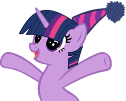 Size: 1023x823 | Tagged: safe, artist:livvynatural, artist:twilyisbestpone, derpibooru exclusive, derpibooru import, twilight sparkle, unicorn twilight, pony, unicorn, base used, birthday, cute, female, happy, hat, hooves up, mare, open mouth, open smile, party hat, simple background, smiling, solo, starry eyes, transparent background, twiabetes, wingding eyes