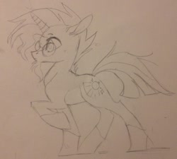 Size: 1280x1153 | Tagged: safe, artist:sigmapegasi, derpibooru import, sunburst, pony, unicorn, male, monochrome, side view, solo, stallion, traditional art