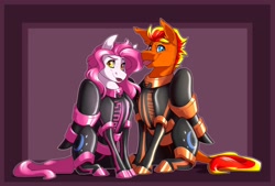 Size: 2048x1384 | Tagged: safe, artist:parrpitched, derpibooru import, oc, oc only, oc:fireheart(fire), oc:storm cloud, bat pony, pegasus, :p, bat pony oc, clothes, cute, latex, latex suit, pegasus oc, rubber, rubber suit, sitting, tongue, tongue out