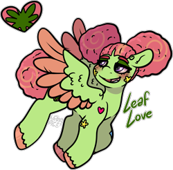 Size: 1761x1731 | Tagged: safe, artist:sexygoatgod, derpibooru import, tree hugger, oc, oc only, oc:leaf love, pegasus, pony, adoptable, alternate universe, female, simple background, solo, sticker, transparent background