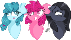 Size: 1549x887 | Tagged: safe, artist:gallantserver, derpibooru import, oc, oc only, oc:blackberry pie, oc:blue pieberry, oc:strawberry pie, pony, derp, female, mare, offspring, parent:pinkie pie, parent:soarin', parents:soarinpie, simple background, transparent background