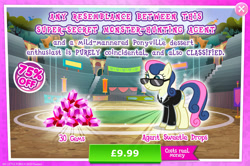 Size: 1958x1300 | Tagged: safe, derpibooru import, bon bon, sweetie drops, earth pony, pony, advertisement, clothes, costs real money, english, female, gameloft, gem, mare, mobile game, my little pony: magic princess, necktie, numbers, official, sale, solo, solo focus, suit, sunglasses, text