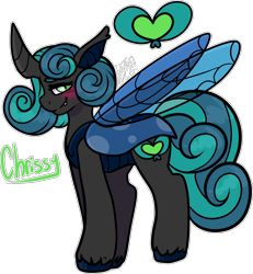 Size: 1580x1708 | Tagged: safe, alternate version, artist:sexygoatgod, derpibooru import, queen chrysalis, oc, oc only, oc:chrissy, changedling, changeling, pony, adoptable, alternate universe, female, simple background, solo, transparent background