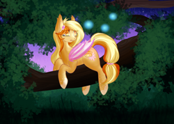 Size: 2660x1892 | Tagged: safe, artist:aledera, derpibooru import, oc, oc only, bat pony, pony, bat pony oc, fangs, night, solo, tree, tree branch