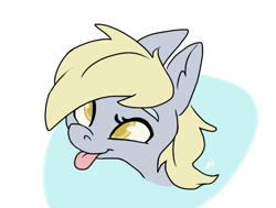 Size: 654x495 | Tagged: safe, artist:swiftcutter, derpibooru import, derpy hooves, pegasus, pony, :p, abstract background, bust, colored pupils, portrait, smiling, solo, tongue, tongue out