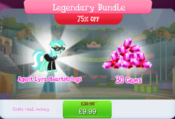 Size: 1268x861 | Tagged: safe, derpibooru import, lyra heartstrings, pony, unicorn, bundle, clothes, costs real money, english, female, gameloft, gem, horn, mare, mobile game, my little pony: magic princess, necktie, numbers, official, sale, solo, suit, sunglasses, text