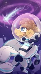 Size: 2304x4096 | Tagged: safe, artist:cutepencilcase, derpibooru import, oc, oc only, oc:buttercup, pegasus, pony, clothes, shooting star, solo, space, spacesuit