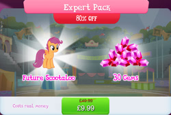 Size: 1268x858 | Tagged: safe, derpibooru import, scootaloo, pegasus, pony, bundle, costs real money, english, female, gameloft, gem, mare, mobile game, my little pony: magic princess, numbers, older, older scootaloo, sale, solo, text, wings