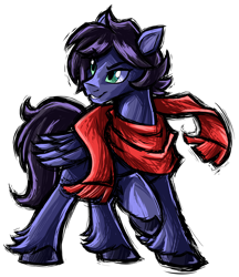 Size: 1770x2044 | Tagged: safe, artist:redahfuhrerking, artist:scornfulpainter, derpibooru import, oc, oc only, oc:fenris ebonyglow, pegasus, pony, clothes, male, scarf, simple background, solo, stallion, transparent background