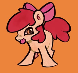 Size: 1375x1289 | Tagged: safe, artist:rennynation, derpibooru import, apple bloom, earth pony, pony, :p, female, filly, foal, orange background, simple background, solo, tongue, tongue out