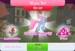 Size: 1268x860 | Tagged: safe, derpibooru import, stratus skyranger, hippogriff, bundle, costs real money, english, feathered fetlocks, folded wings, gameloft, gem, male, mobile game, my little pony: magic princess, numbers, sale, solo, text, wings