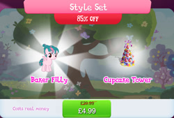 Size: 1268x857 | Tagged: safe, derpibooru import, tulip swirl, pegasus, pony, bundle, costs real money, cupcake, english, female, filly, foal, food, gameloft, mobile game, my little pony: magic princess, numbers, official, sale, solo, text, wings