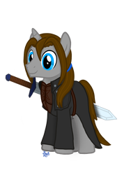 Size: 1836x2448 | Tagged: safe, artist:dust, derpibooru exclusive, derpibooru import, oc, oc only, oc:dust, pony, unicorn, armor, digital art, duster, duster coat, fake leather, leather, leather armor, male, ponytail, simple background, solo, stallion, sword, transparent background, weapon