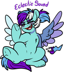 Size: 1758x1952 | Tagged: safe, artist:sexygoatgod, derpibooru import, oc, oc only, oc:eclectic sound, pegasus, pony, adoptable, female, magical lesbian spawn, offspring, parent:lyra heartstrings, parent:rainbow dash, parents:lyradash, simple background, solo, transparent background