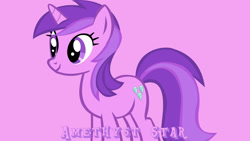 Size: 1920x1080 | Tagged: safe, artist:thebosscamacho, derpibooru import, edit, editor:jaredking779, amethyst star, sparkler, pony, unicorn, awwmethyst star, background pony, female, mare, purple background, simple background, solo