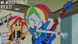 Size: 2000x1125 | Tagged: safe, derpibooru import, edit, edited screencap, editor:quoterific, screencap, rainbow dash, sunset shimmer, human, equestria girls, friendship games