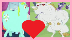 Size: 269x148 | Tagged: safe, artist:sweetheart1012, derpibooru import, edit, edited screencap, screencap, bulk biceps, whoa nelly, pegasus, unicorn, boyfriend and girlfriend, bulknelly, couple, female, heart, male, rarepair, shipping, straight