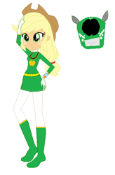 Size: 404x617 | Tagged: safe, color edit, derpibooru import, edit, applejack, human, equestria girls, boots, clothes, colored, gloves, green ranger, power rangers, shoes, simple background, solo, white background