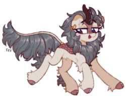 Size: 534x431 | Tagged: safe, artist:fefof, artist:flixanoa, derpibooru import, kirin, beige, calm, chest fluff, ear fluff, ear piercing, earring, ears, female, floating, fluffy, hoof fluff, jewelry, mare, piercing, prancing, simple background, solo, transparent background