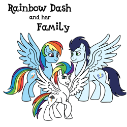 Size: 894x894 | Tagged: safe, artist:melspyrose, derpibooru import, rainbow dash, soarin', oc, oc:tempest bolt, pegasus, pony, family, female, male, mare, offspring, parent:rainbow dash, parent:soarin', parents:soarindash, shipping, simple background, soarindash, stallion, straight, text, transparent background