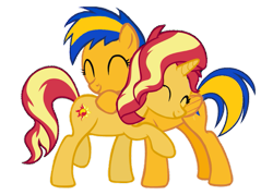 Size: 1057x756 | Tagged: safe, artist:mlpfan3991, derpibooru import, sunset shimmer, oc, oc:flare spark, pegasus, pony, unicorn, eyes closed, female, flareset, hug, lesbian, shipping, simple background, transparent background