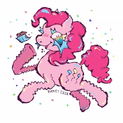 Size: 2048x2048 | Tagged: safe, artist:puppetizer, derpibooru import, pinkie pie, earth pony, pony, cupcake, food, simple background, white background