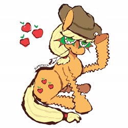 Size: 2048x2048 | Tagged: safe, artist:puppetizer, derpibooru import, applejack, earth pony, pony, applejack's hat, clothes, cowboy hat, food, hat, simple background, solo, wheat, white background