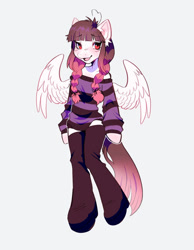 Size: 787x1015 | Tagged: safe, artist:soureggnog, derpibooru import, oc, oc only, oc:arwencuack, anthro, pegasus, braid, simple background, solo, spread wings, white background, wings