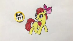 Size: 888x500 | Tagged: artist needed, safe, derpibooru import, apple bloom, earth pony, pony, butt, female, filly, foal, plot, solo, traditional art