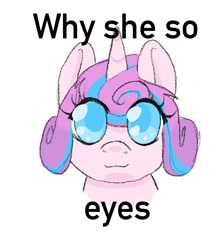 Size: 652x736 | Tagged: safe, artist:luna_mcboss, derpibooru import, princess flurry heart, alicorn, pony, g4, :3, baby, baby pony, big eyes, female, filly, foal, meme, pink coat, pink hair, simple background, solo, special eyes, white background