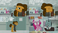 Size: 2000x1125 | Tagged: safe, derpibooru import, edit, edited screencap, editor:quoterific, screencap, cheese sandwich, pinkie pie, the last laugh, sans smirk