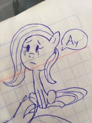 Size: 1536x2048 | Tagged: safe, artist:chakiz zukulenz, derpibooru import, fluttershy, pegasus, pony, crying, graph paper, monochrome, pencil drawing, photo, solo, traditional art