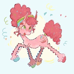 Size: 2048x2048 | Tagged: safe, artist:puppetizer, derpibooru import, pinkie pie, earth pony, pony, alternate cutie mark, alternate design, alternate hairstyle, colored hooves, ear fluff, ear piercing, earring, ears, hairband, jewelry, piercing, redesign, solo